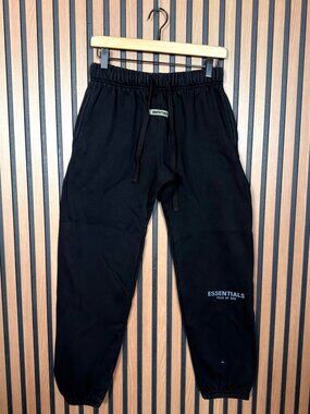 Essentials Sweatpants Large Mens Black Fleece Pull On Drawstring Joggers